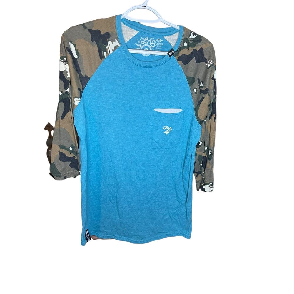 LRG Tshirt Blue with Camo 3/4 Sleeve Size Medium